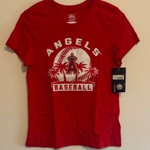 Los Angeles Angels Baseball Red Crewneck Tee with White Glitter Accent